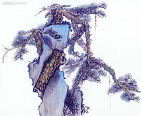 山水水墨画 松树 古松
