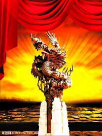 国内最大的龙雕 红幕布 闪光