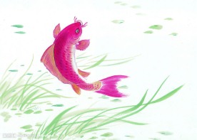 国画 鲤鱼跳龙门 红鲤鱼