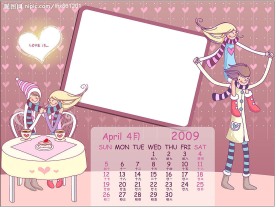 精美矢量2009情侣台历4月