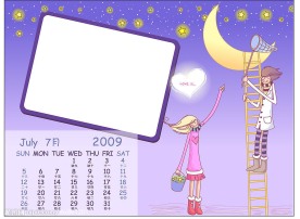 精美矢量2009情侣台历7月 日历