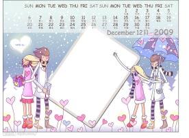 精美矢量2009情侣台历12月 日历
