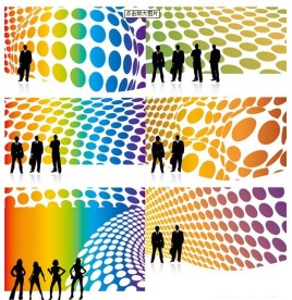 人物剪影与3D背景矢量素材