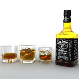 洋酒和酒杯冰块3D素材