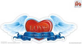 心形翅膀丝带矢量素材