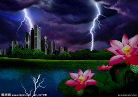 环保城市闪电雨夜