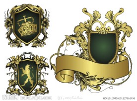 欧式华丽盾牌花纹丝带矢量素材