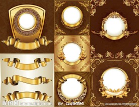 金色华丽花纹花边丝带矢量素材