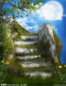 浪漫背景 影楼背景 石梯 圆月