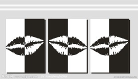 黑白 黑色 嘴巴 线条 抽象 无框画