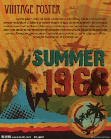 古典夏日冲浪海报 展板 底纹