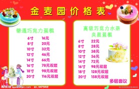 蛋糕价目表