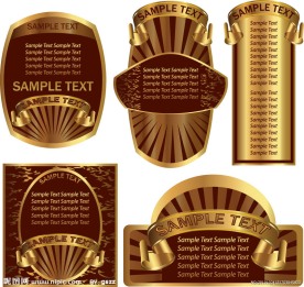 华丽欧式花纹 金色边框 底纹 标签 丝带