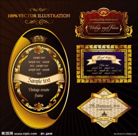 欧式金色古典花纹 底纹 花边 边框 丝带 标签 皇冠