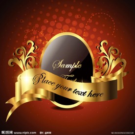 欧式金色古典花纹 底纹 花边 边框 丝带 豪华金标签