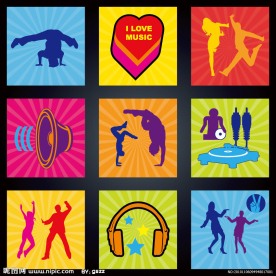 音乐图标 音乐背景 舞蹈剪影 双人舞