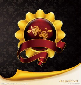 古典花纹底纹金色边框丝带