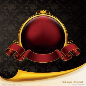 古典花纹底纹金色边框丝带