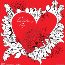 手绘情人节爱心花纹花朵