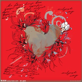 手绘情人节爱心花纹花朵