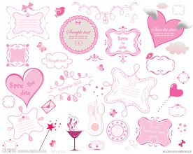 粉色情人节爱心花纹花边素材