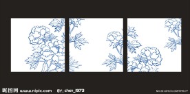 无框装饰画模板 白描花卉