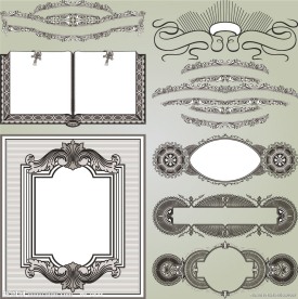 古典花纹花边框 丝带