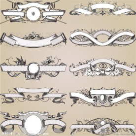 古典花纹花边框 丝带