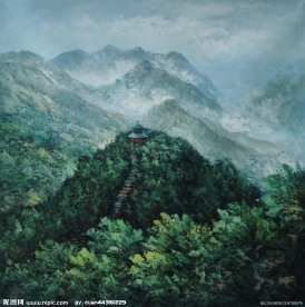 庐山风景水粉画
