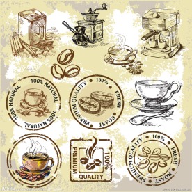 怀旧咖啡标签贴纸邮戳