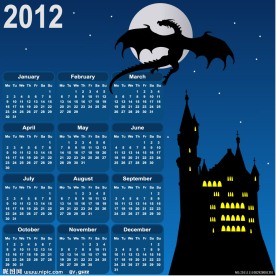 城堡天空飞翔的龙2012日历台历