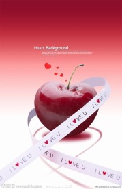 红色苹果心形包装带背景素材