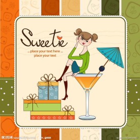 坐在酒杯上的女孩生日背景