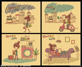 卡通人物女孩生活封面底图插图