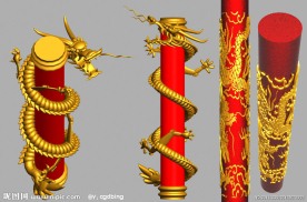 max模型两根盘龙柱