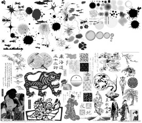 PS笔刷大集合之烟花星脚印污点鱼蚂蚁鸟字花纹字