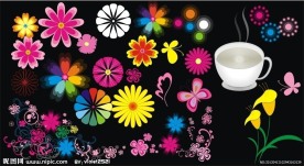 矢量花 矢量咖啡杯