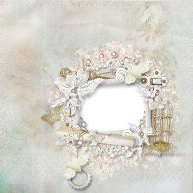 洁白的金色鸟笼婚礼相框