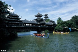 端午节 龙舟 古典建筑