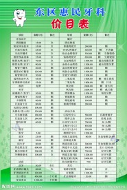 牙科价目表
