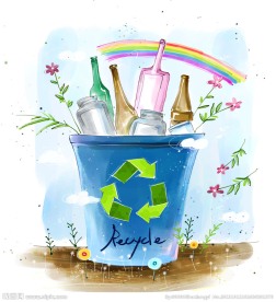 手绘漫画环保垃圾桶