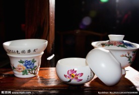 雕花盖碗 茶杯3件套