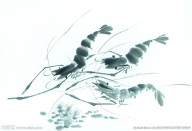 水墨画虾