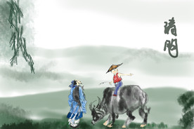 清明节踏青水牛牧童水墨画