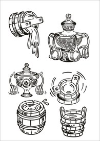 手绘线描酒桶