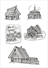 手绘线描房子