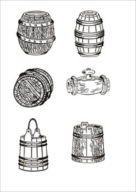 手绘线描酒桶