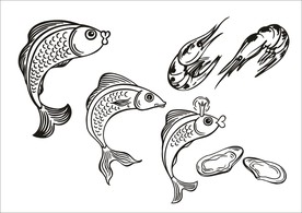 手绘线描鱼
