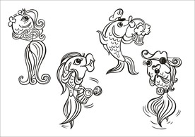 手绘线描鱼