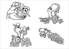 手绘线描乌贼